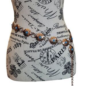 Western Turquoise Concho Copper tone Thunderbird Belt